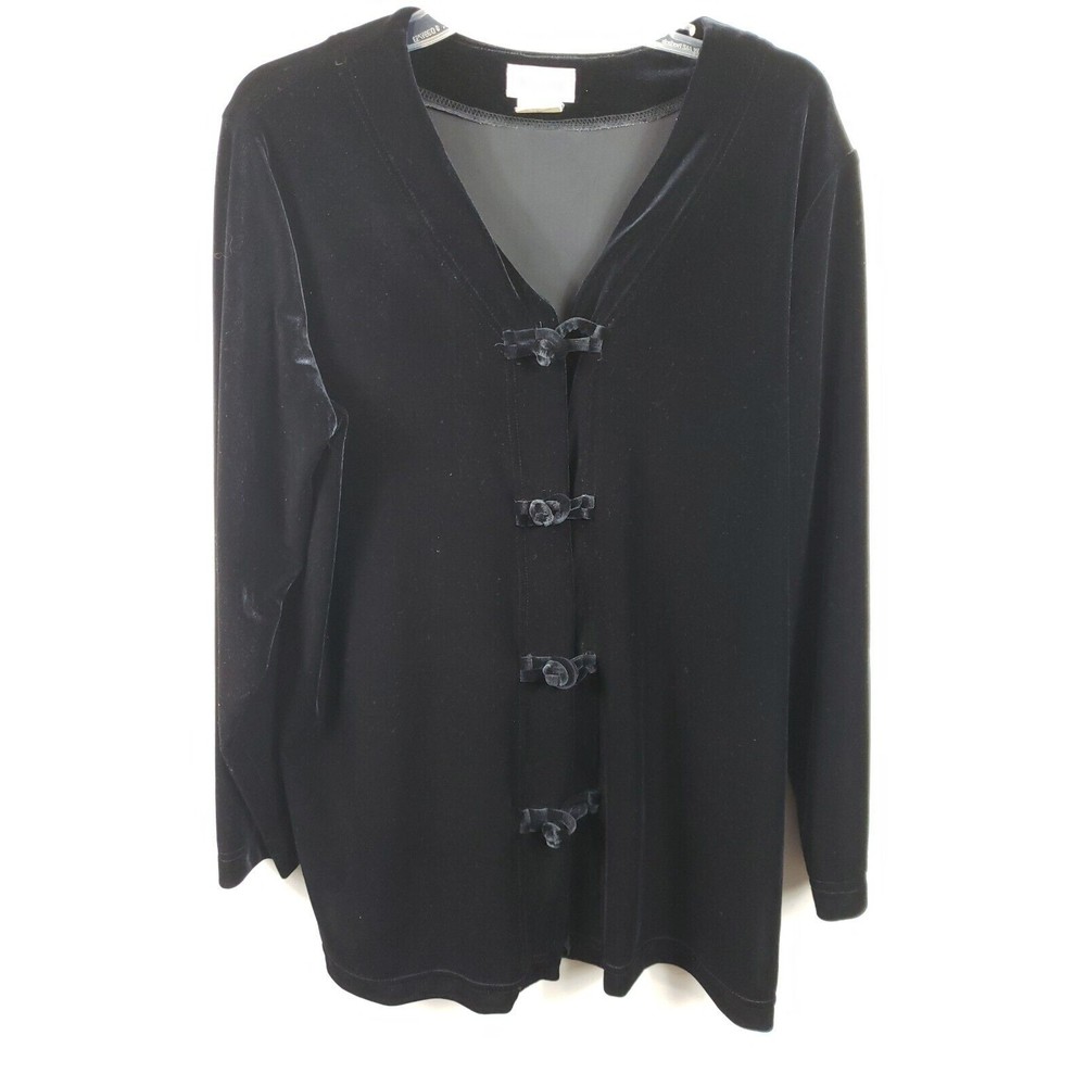 VTG Coldwater Creek black velvet jacket top shirt size LgAsian Knot HOLIDAY USA